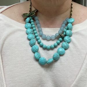 Fossil Rustic metal ~blue beads crystals